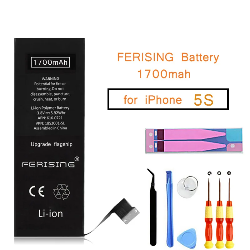 2019 New 100% Original FERISING Phone Battery For iPhone 5S 5C Capacity 1700mAh Repair Tools 0 Cycle I5s Replacement Batteries