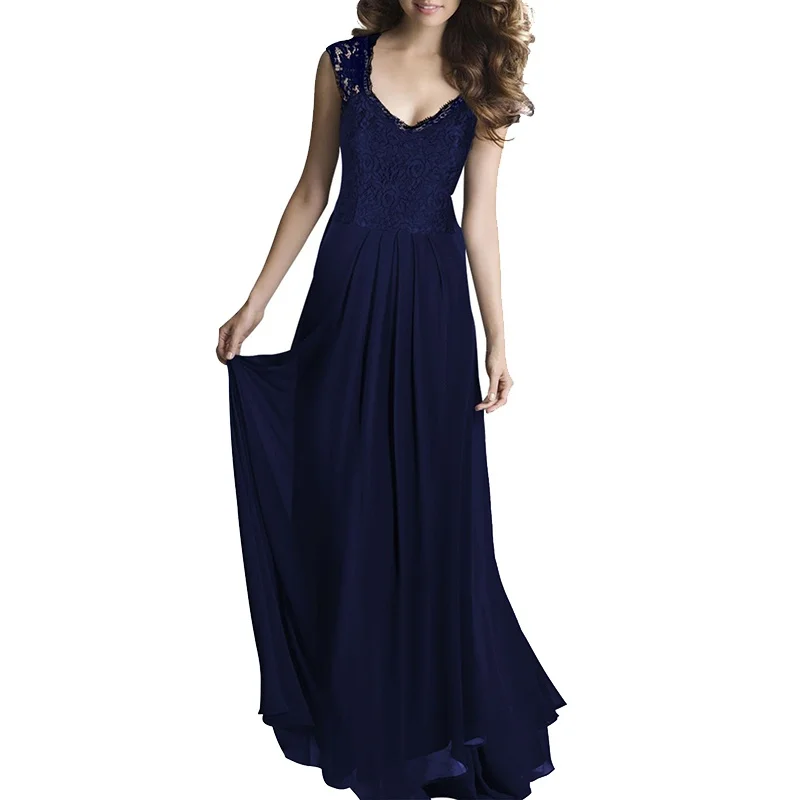 

Elegant Maxi Dress Vintage Spaghetti Straps Summer Dress Deep V-Neck Lace Up Sleeveless Solid Party Dress
