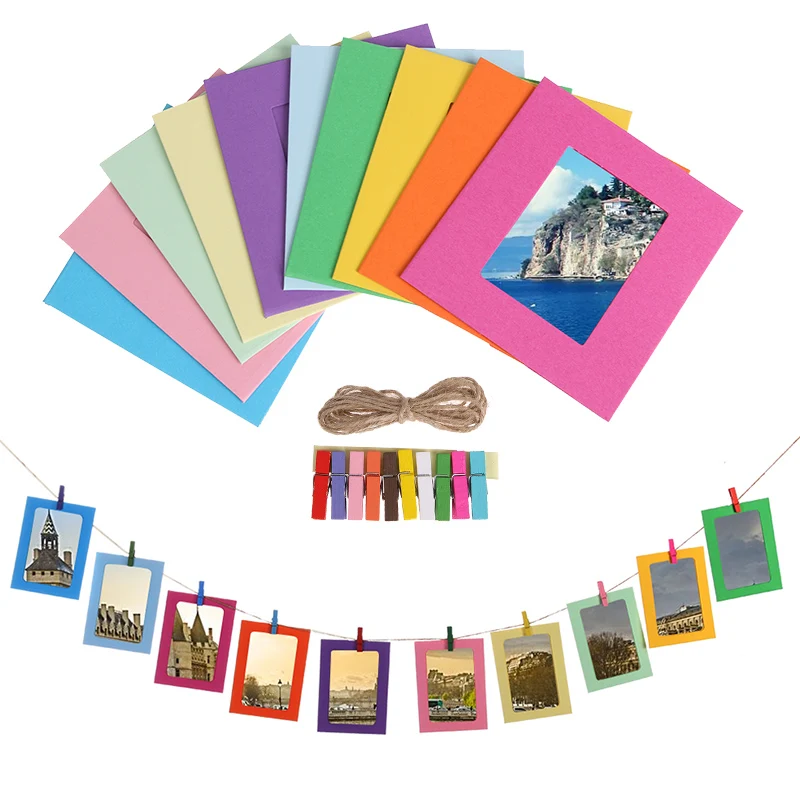 

10Pcs Combination Paper Frame with Clips 2M Rope 3 5 Inch Wall Photo Frame for Picture DIY Hanging Album Wedding Decoration