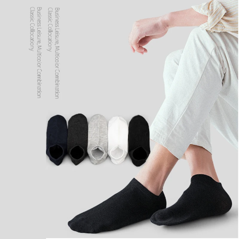 10 Pairs / Lot Cotton Short Socks For Men Summer Thin Solid Black White Boat Socks Men's Versatile Shoes Clothes Sox Size 39-43