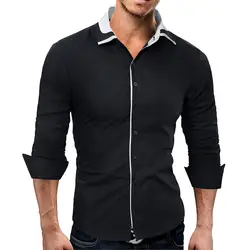 Мужская рубашка модная мужская верхняя блузка однотонная мужская Повседневная Горячая распродажа рубашка с длинным рукавом с отложным