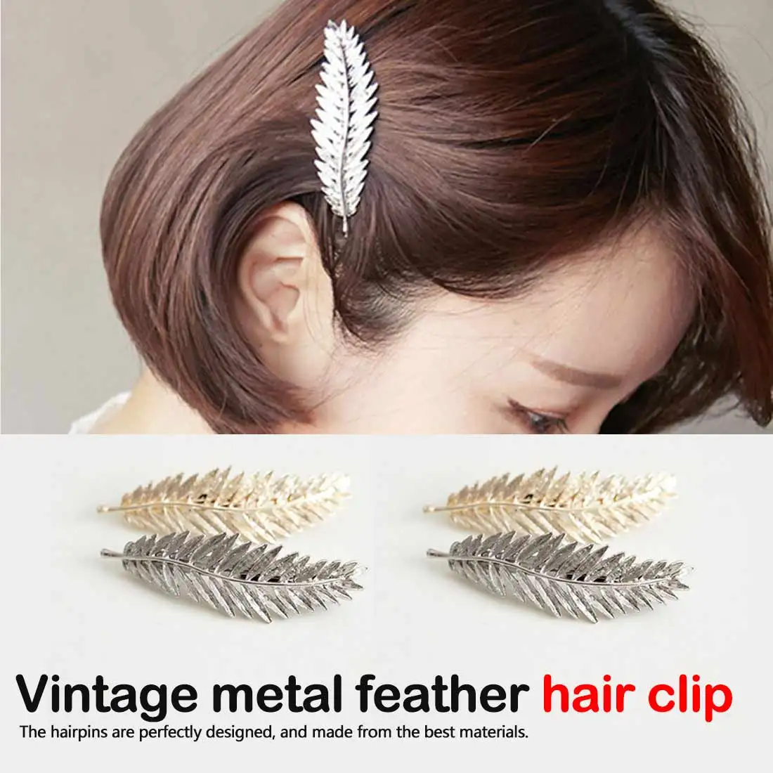 

Fashion Hairpins Vintage Metal Leaf Hair Clip For Women Girl Hair Accessories Hairgrip Delicate Barrettes Retro Feather Ornament