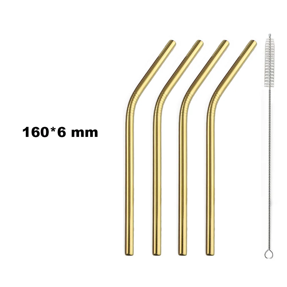 Mini Rainbow Stainless Steel Reusable Fruit Juice Straws - Set of 4 with Cleaning Brush