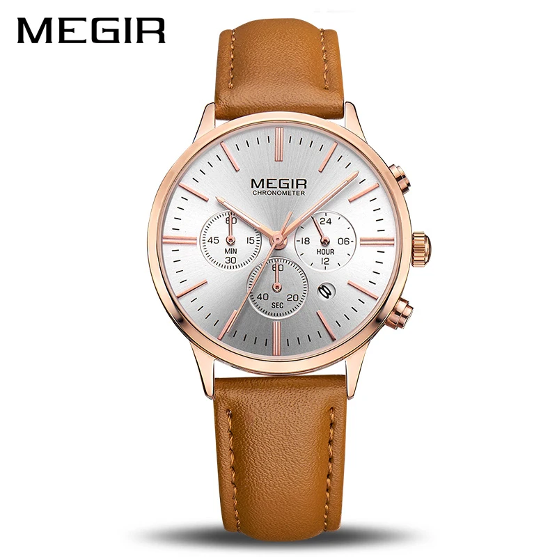 

Luxury Brand MEGIR Ladies Watch Fashion Trend Simple Ladies Watch Quartz Couple Watch Leather Waterproof Sports Ladies Watch