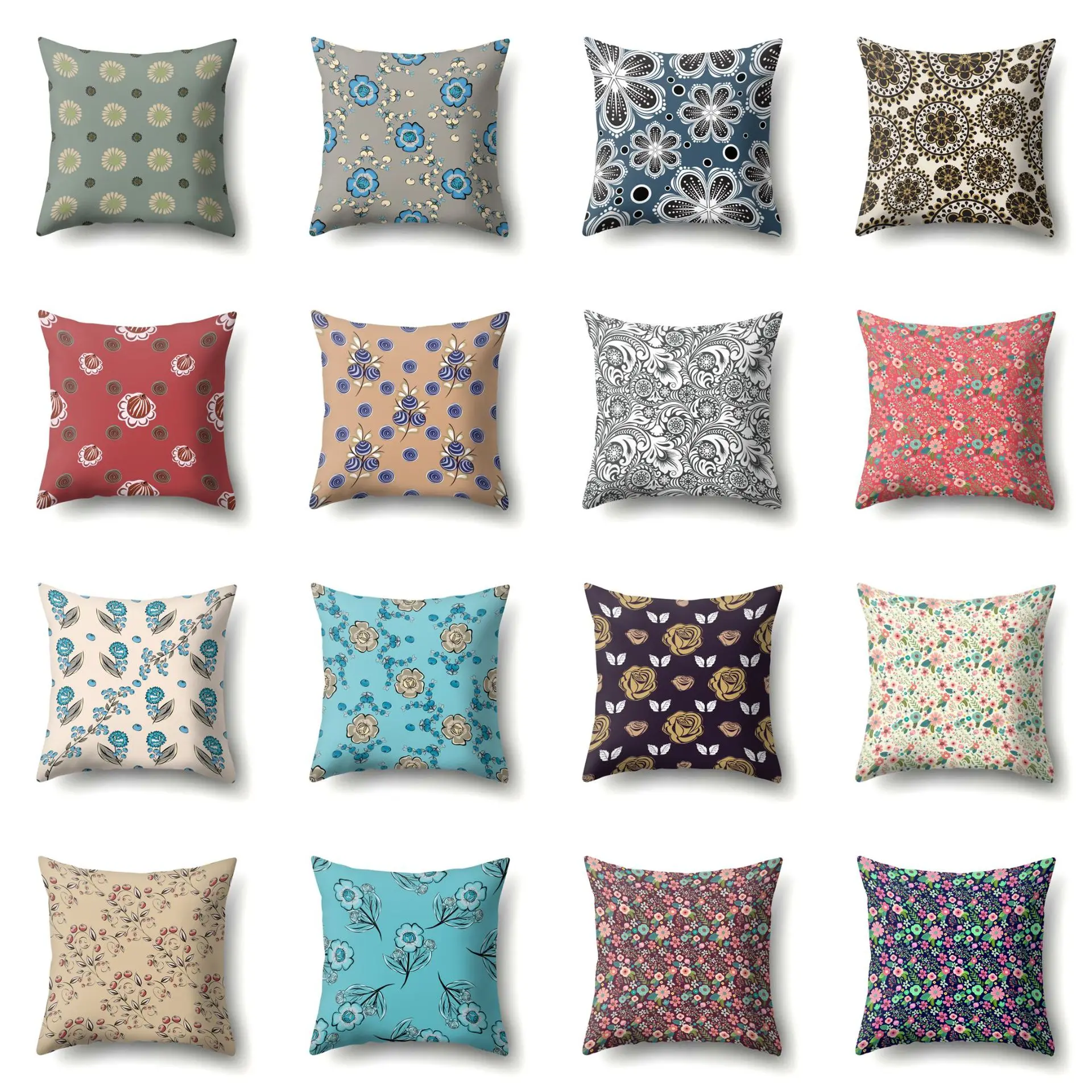 

Flower Polyester Cushion Cover Floral Countryside Style Pillow Case Decorative for Sofa Seat Bed Home Living Room Decor 45*45cm