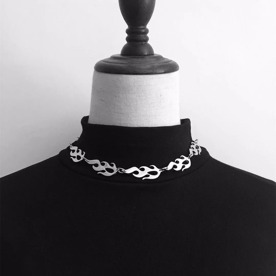 Харадзюку уличная одежда Пламя Унисекс ожерелье панк аксессуар рок цепь колье ожерелья