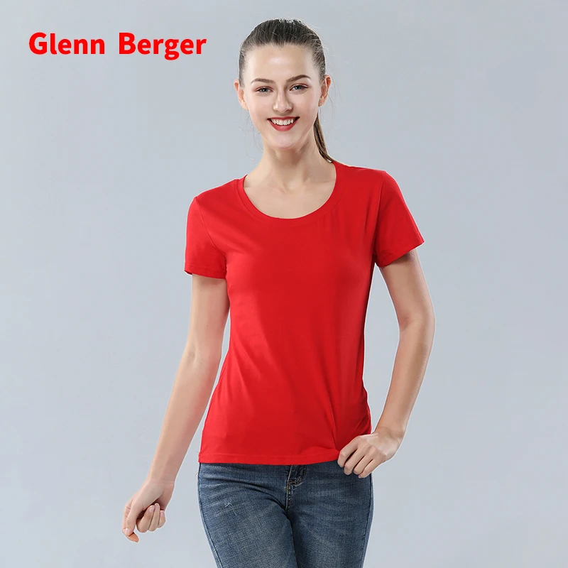 

GLENN BERGER women round neck tight-fitting sports T-shirt high quality cotton solid color breathable comfortable Tshirt LS-1805