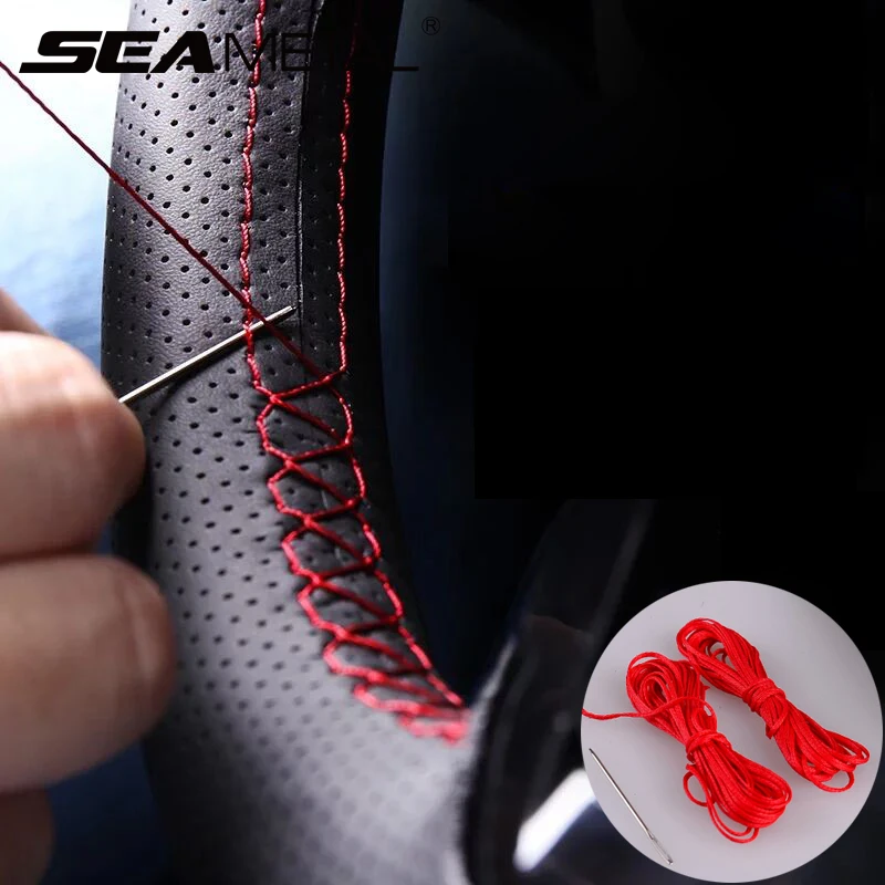 

Car Steering Wheel Cover Artificial Leather Braid Steering-wheel Covers with Needle and Thread Hand Sewing DIY Auto Accessories