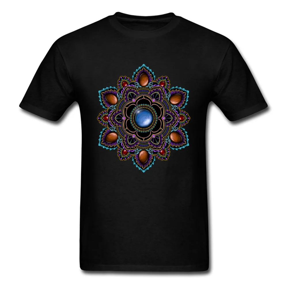 Printed On Tops Tees Cheap O-Neck Comics Short Sleeve Cotton Man T Shirts Customized T Shirt Drop Shipping Purple and Teal Mandala with Gemstones 15622 black