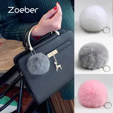 Zoeber New Artificial Rabbit Fur Ball Keychain Cute Pompom Key Ring Lovely Fluffy Fur Rabbit Ear