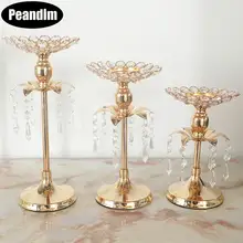PEANDIM Gold Crystal Candle Holder Wedding Decoration Table Centerpieces Candelabra Birthday Party Flower Vase Holder Home Decor