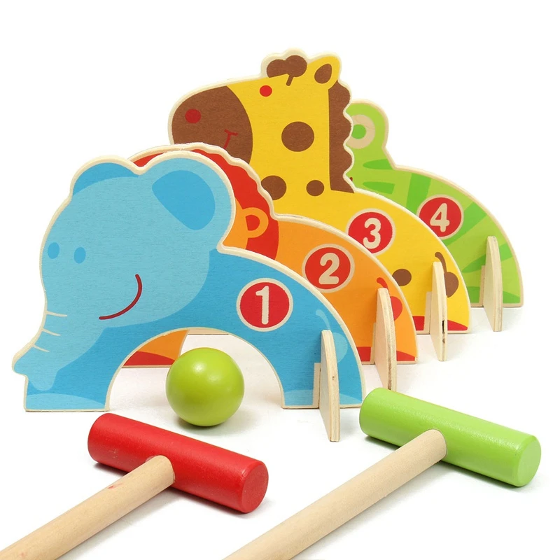 Baby Mini font b Golf b font Toy Cartoon Wood Croquet Sports Game Animal Gate Ball