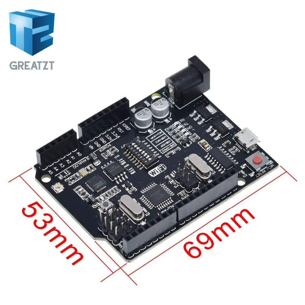 GREATZT UNO+ WiFi R3 ATmega328P+ ESP8266(32 Мб памяти) USB-TTL CH340G для Arduino Uno, NodeMCU, WeMos ESP8266 новое поступление