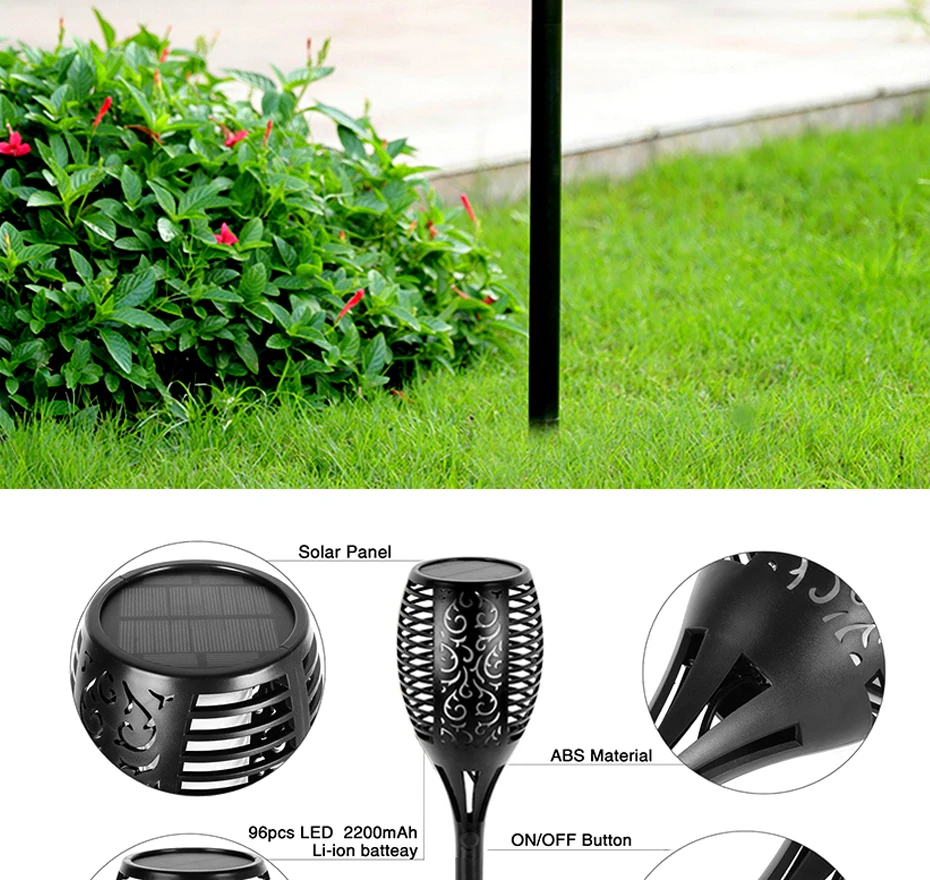 Tochas de Iluminação ao ar Livre para Jardim Movido a Energia Solar da Lâmpada de Rua Solar Luz Bruxuleante Chamas Tiki Quintal Caminho Luzes 2 Pcs 96 Led 11 solar light