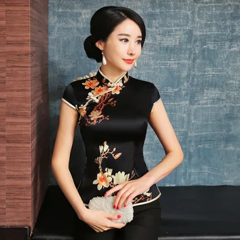 

Chinese Traditional Women Shirt Elegant Print Flower Tang Top Vintage Casual Lady Natural silk Wedding Clothing Plus size 3XL