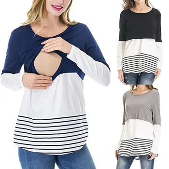 

New 2018 Women Stripes Maternity Pregnancy Nursing Clothing Breastfeeding Tops Tee Long Sleeve Pregnant Nursing T Shirt Women