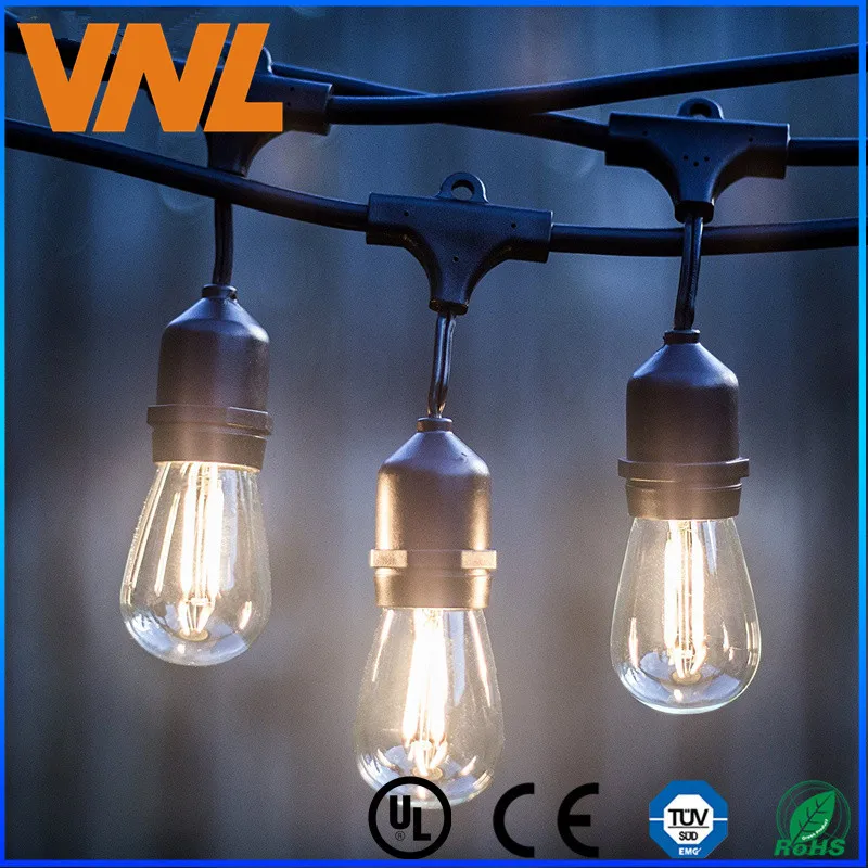 US Plug IP65 15M Outdoor LED Retro Edison Filament String Light S14
