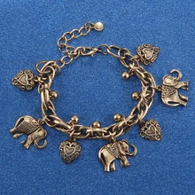 Женский Ретро Браслет, очаровательное ювелирное изделие, античный золотой серебряный браслет, подвеска в виде слона, любовь, сердце, ювелирное изделие, Подарочный браслет