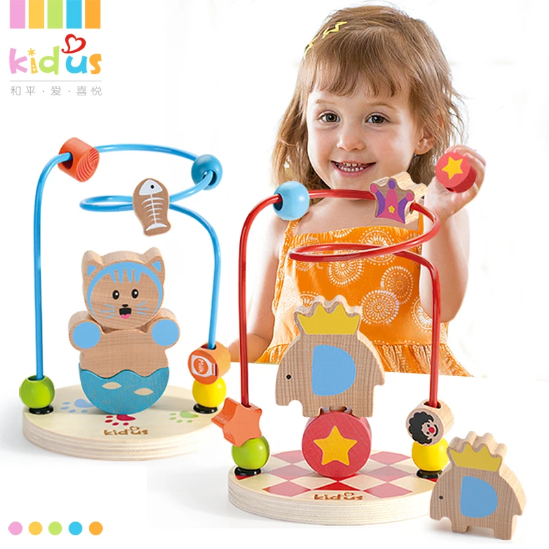 

Wooden Mini Around Beads Maze Toy Cat toy Math Beads Roller Coaster Early Learning Educational Montessori Toy Random Color