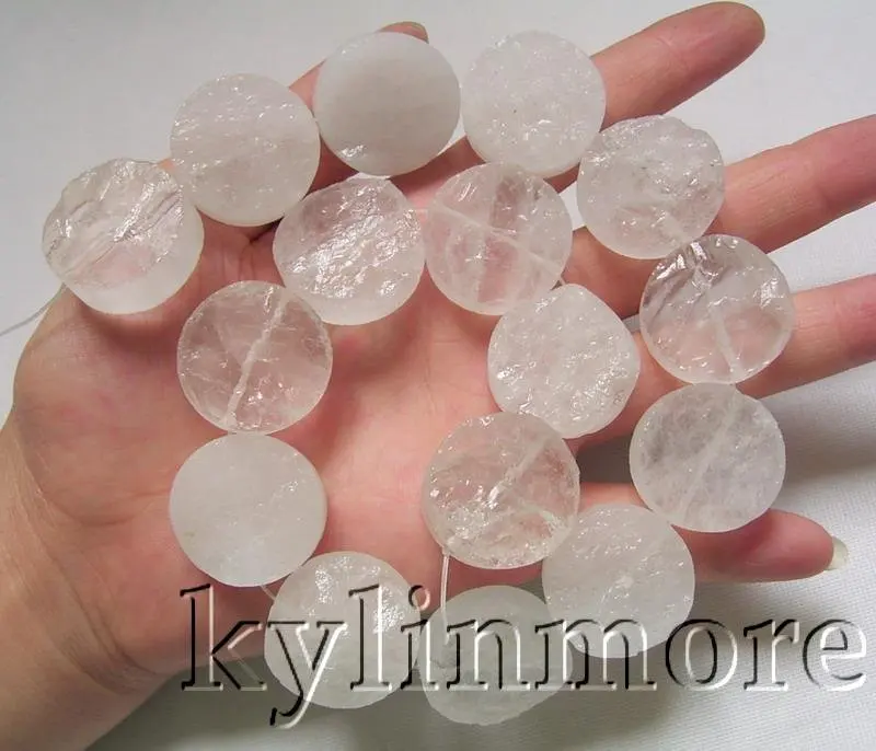 

25mm White Crystal Rough Coin Beads