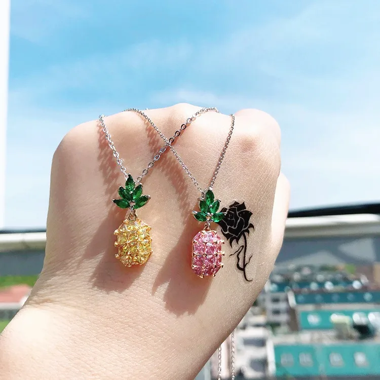 pineapple cubic zircon necklace women Hypoallergenic fadeless fashion jewelry Clavicle chain pendant charms for women girl gift