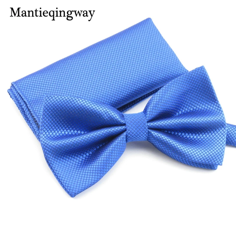 Mantieqingway Свадебный Твердые Цвет Bowties Pocket Square Set для Для мужчин унисекс платки Для мужчин S галстук-бабочка праздничная одежда Бизнес костюм