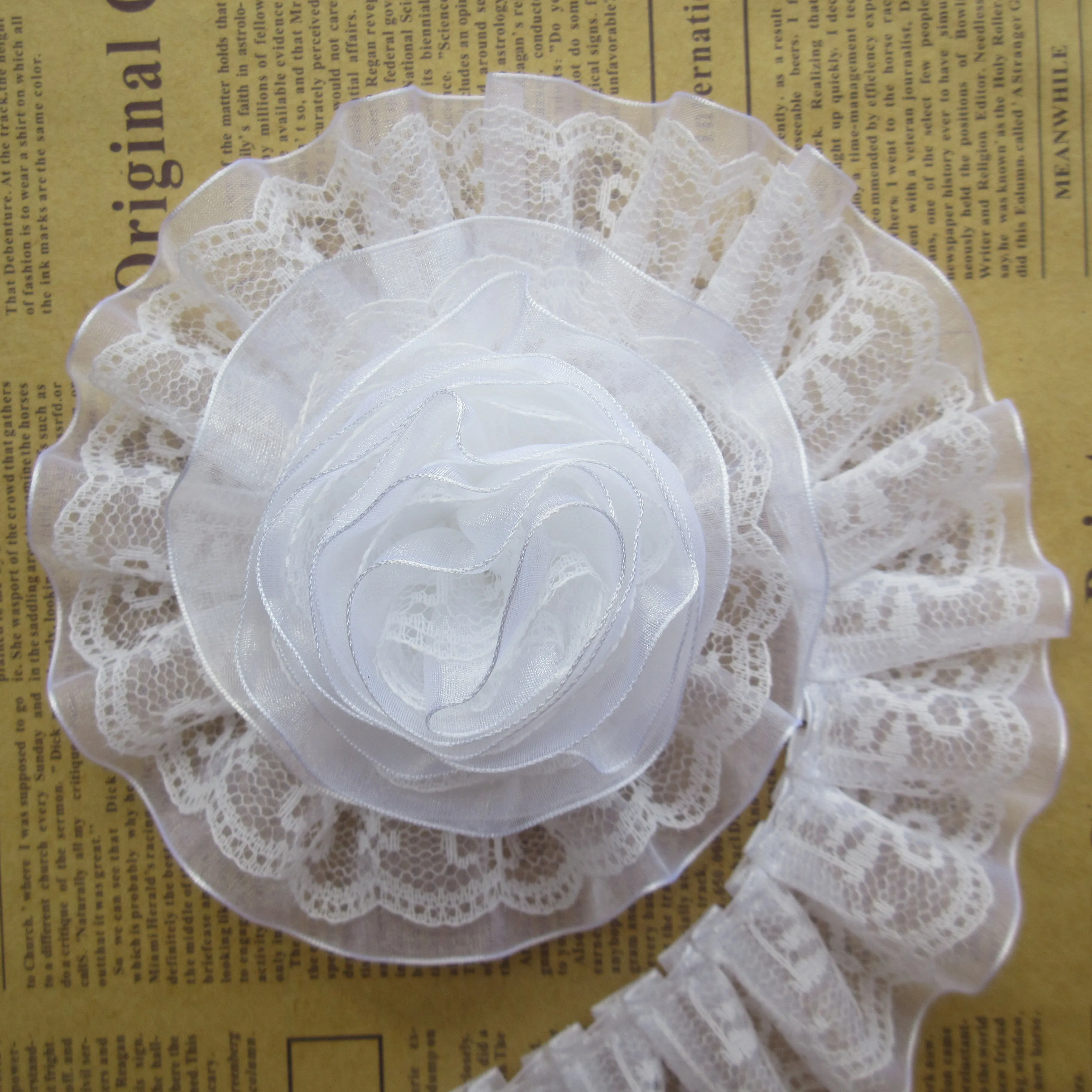 7CM Wide White Black Plissee Chiffon Stoff Spitze Rüschen Fransen Band Kragen Ma