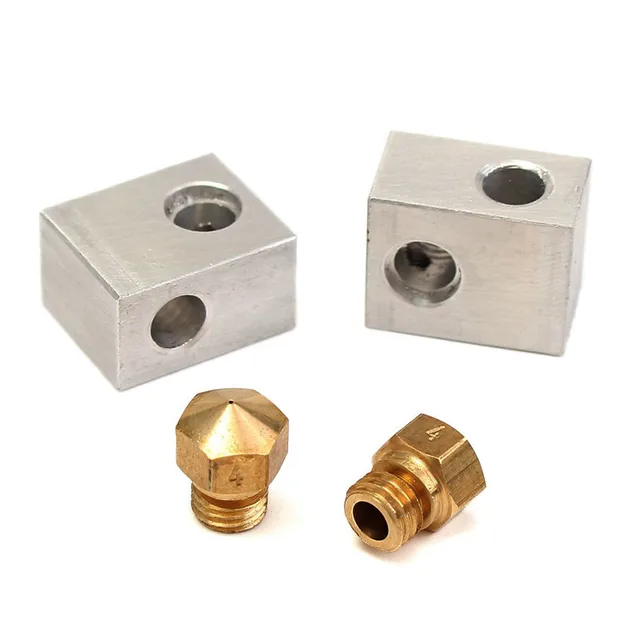 Best Price NEW 2pcs  Aluminum MK10 Heating Block + 2pcs MK10 Brass Nozzle For Wanhao Dupicator D4/I3/Dremel 3D Printer Durable Quality