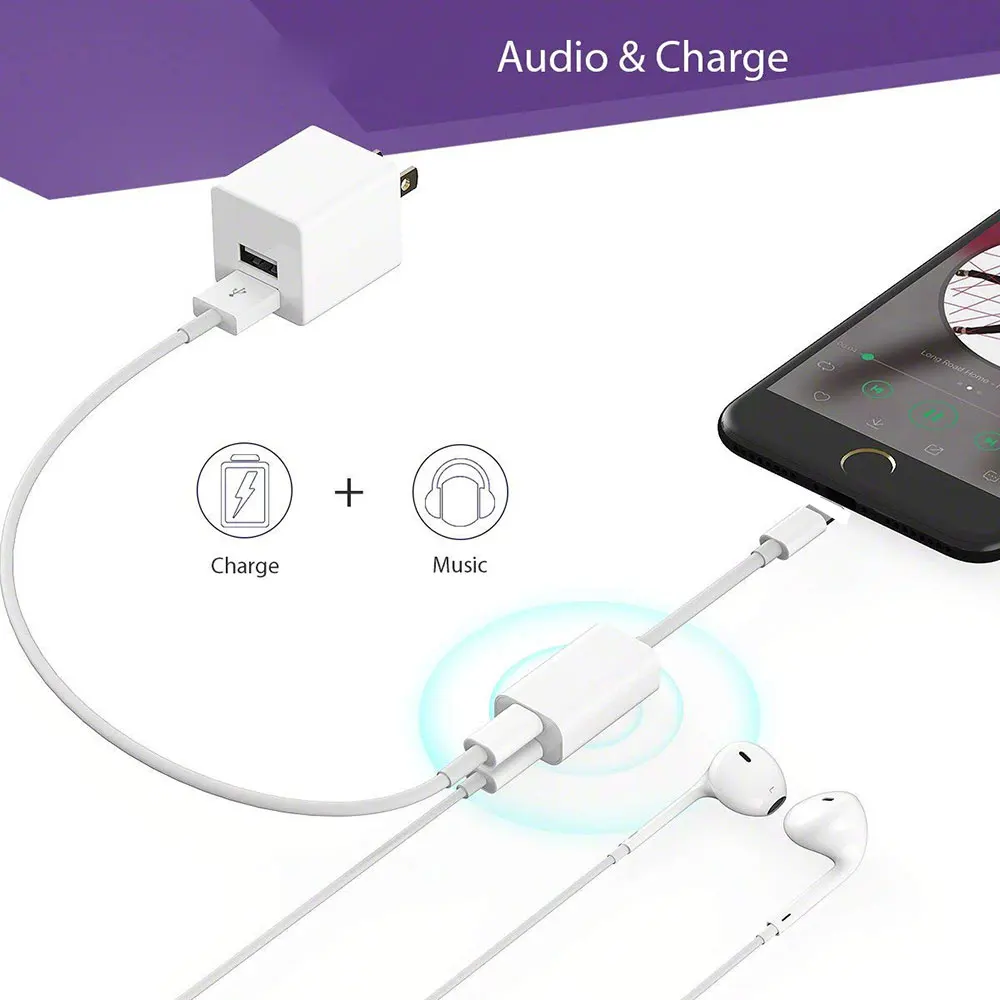 Ascromy 2 in 1 Adapter For iPhone 7 Headphones and Charger Earphone Jack For Apple iPhone 8 Plus X 7plus 8plus Aux Audio Adapter (5)