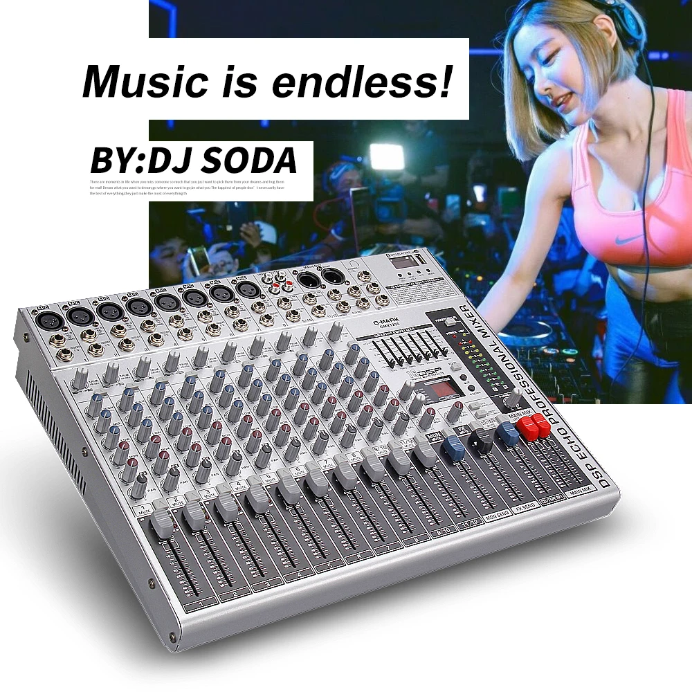 G-MARK GMX1200 профессиональный звуковой микшер микшерный пульт dj Studio 12 каналов 8 моно 4 стерео 7 Бренд EQ 16 эффект USB Bluebooth