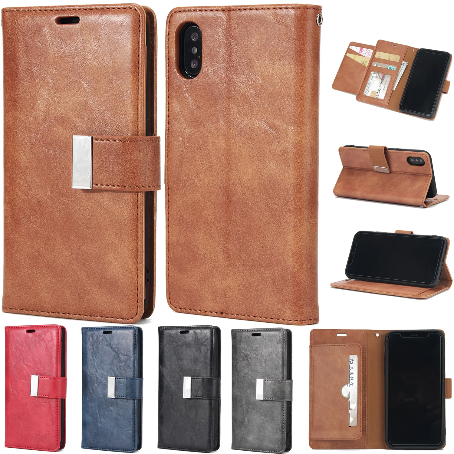 

Flip Genuine Leather Wallet Case With Card Slot Phone Case For iPhone 6 Plus 6S 7 8 Plus X cover Cases