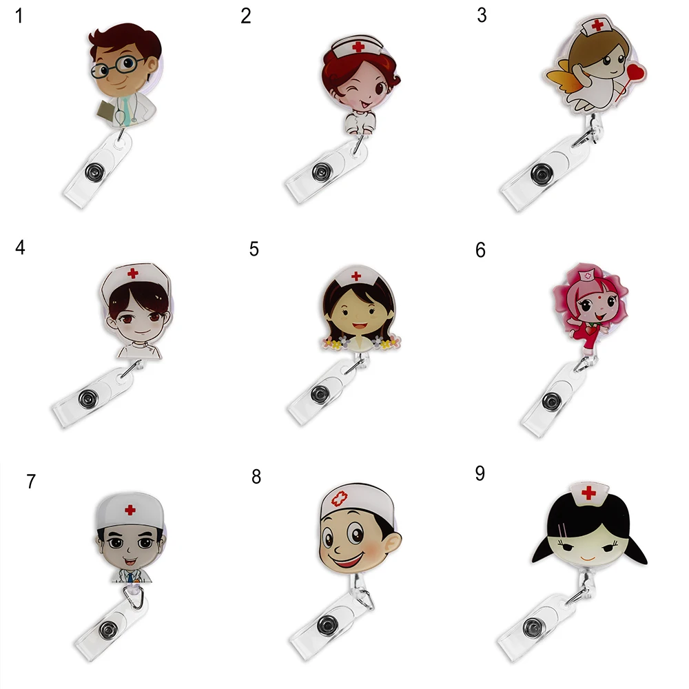1Pcs Cute Cartoon Mini Retractable Badge Reel Nurse Lanyards ID Name Card Badge Holder Clip Student Nurse Badge Holder