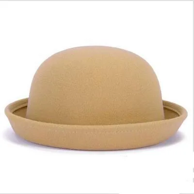 Retail Little Girls Fedora Hat Dome Cap Children Dress Hats Kids Caps Felt Hats Wool Felting Bowler Hat - Цвет: Camel