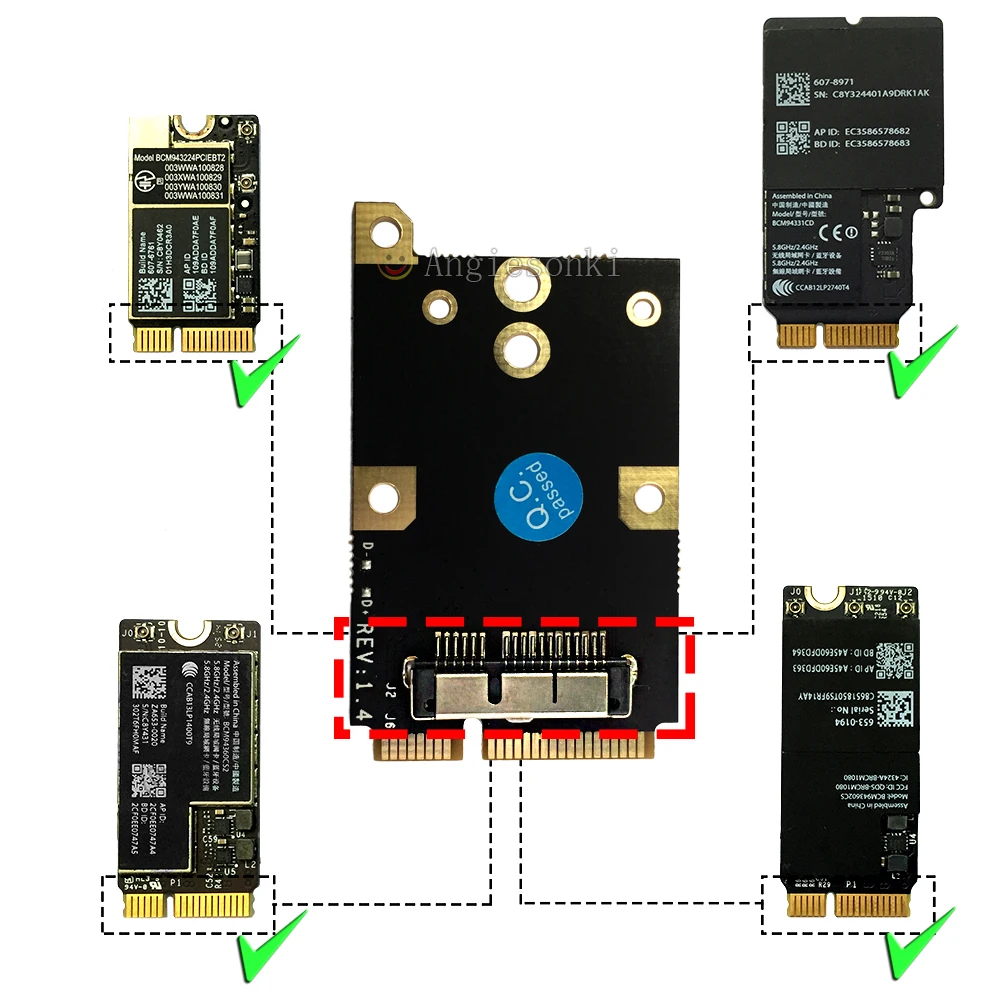 52 pin Mini PCI-E преобразует карты WI-FI адаптер для BCM94360CD/BCM94331CD/BCM94360CS2/BCM94360CSAX ноутбука сетевой