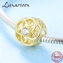 925 стерлингового серебра Золотой Круглый Цветок из циркона модные бусины для рукоделия подходит Pandora Шарм браслет ювелирных изделий