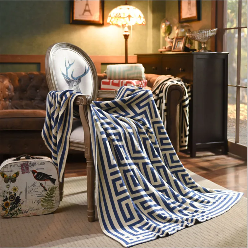 Hapdeer Jacquard Blanket Cotton Geometric Drawing Knitted Blankets