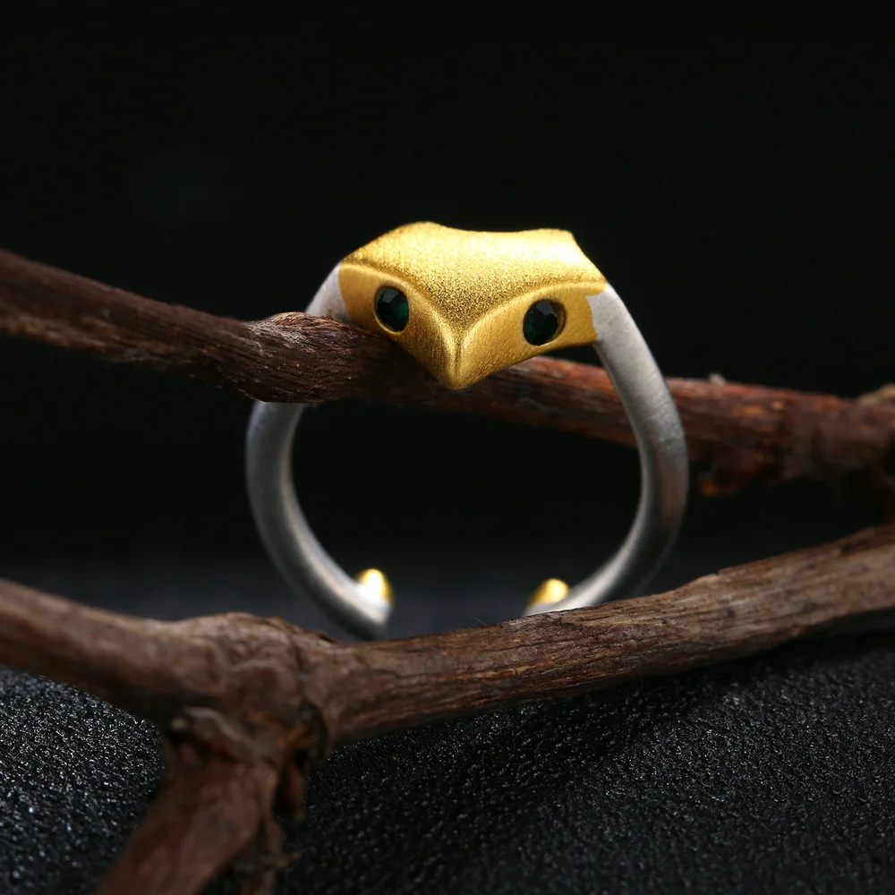 Double Fair Charm Fox 2 Colors Wiredrawing Design 100% 925 Sterling Silver Rings Adjustable Gold & Silver Ring For Women DFRY011