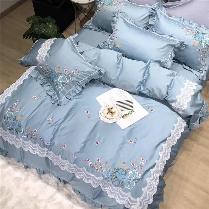 Little Daisy embroidery Bedding Sets girls Beddingset egyptian cotton Bed Linen Duvet Cover Bed Sheet Pillowcase/bed Sets 4/7pcs