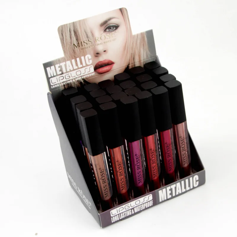 

MISS ROSE 24pc lip gloss slender tube matte matte is not easy to stick cup lip gloss lip glaze lip paint display box