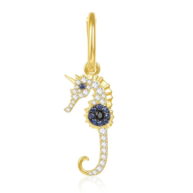 

SLJELY Real 925 Sterling Silver Mono Yellow Gold Color Lucky Seahorse Earring Cubic Zirconia Stones Women Monaco June Jewelry