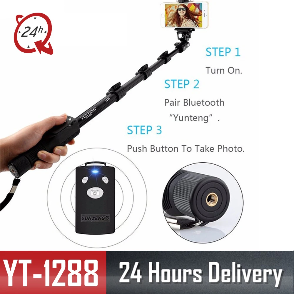 

Yunteng 1288 Selfie Sticks Handheld Monopod + Phone Holder + Bluetooth Shutter for iPhone GoPro Camera for youtube
