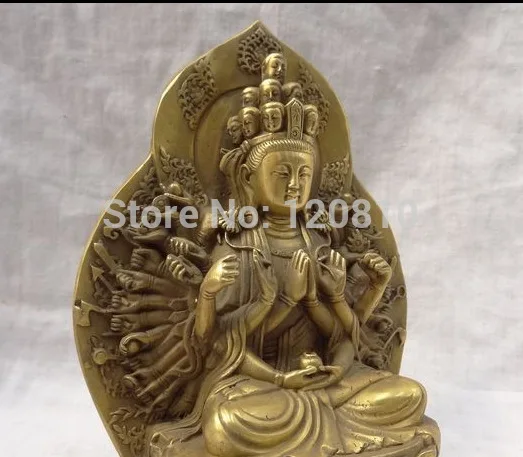 

Tibet Buddhism Pure Brass 1000 Arms Avalokitesvara Kwan-Yin Buddha Bowl Statue
