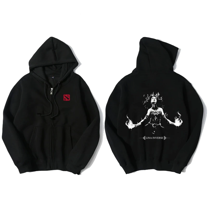  WBDDT Lina Inverse Hoodies DOTA 2 Men Cotton Hero Zipper Sweatshirt Side Pockets Hoody Outerwear Un