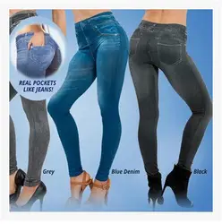 Искусственная лосины из джинсовой ткани с истинным карманом имитация джинсов узкие Женские легинсы эластичные леггинсы для фитнеса