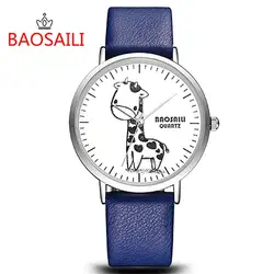 Baosaili милый жираф животных дети часы модные девушки Платье для мальчиков Красочные Кожаный ремешок наручные часы hodinky Детские Enfant ceasuri