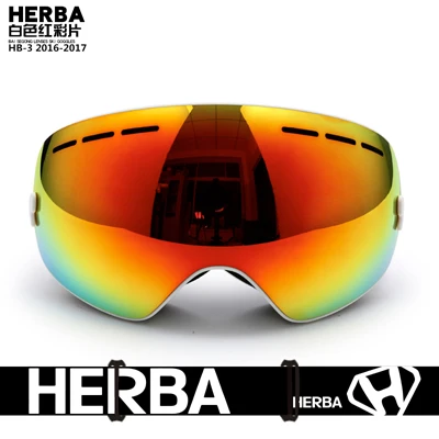 Новинка, лыжные очки HERBA, двойные линзы, UV400, анти-туман, для взрослых, сноуборд, Лыжный спорт, очки для женщин, мужчин, снежные очки - Цвет: White Frame R