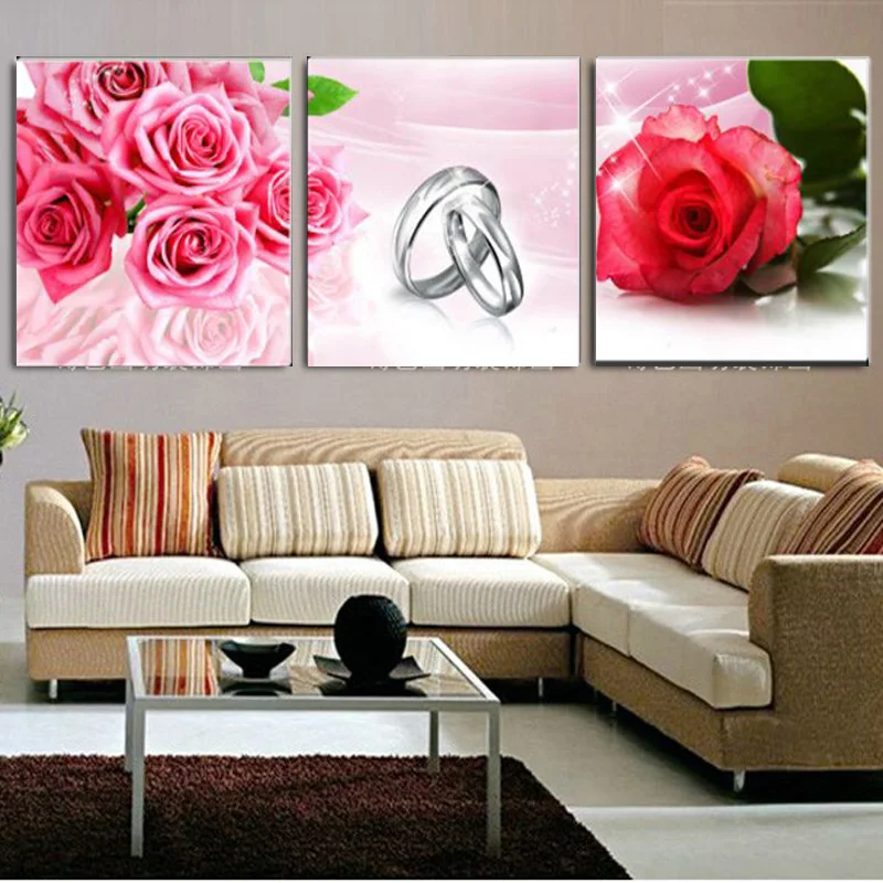cheap Canvas Printings picture Rose Flower And Ring Wall Art Pictures Sets On Oil Painting For Weeding Bed Room Decor No Frame