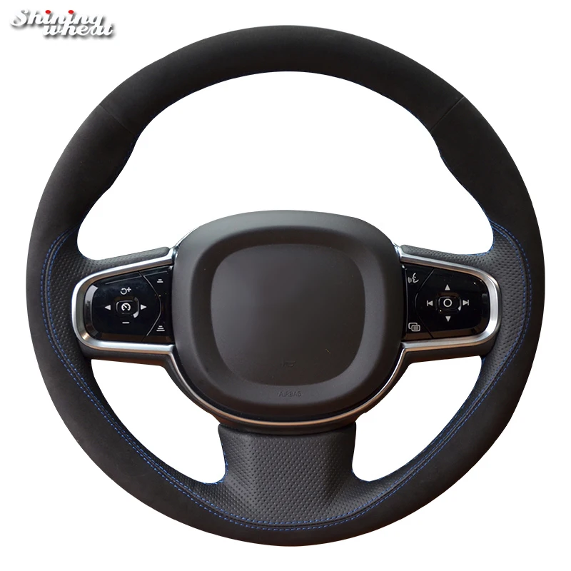 BANNIS Hand stitched Black Suede Black Leather Car Steering Wheel Cover