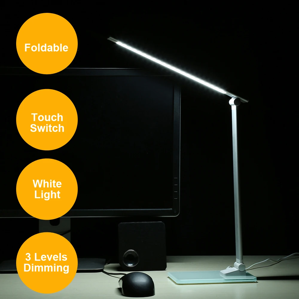  LED Stand Desk Lamp Modern Office Reading Table Light Touch Switch Folding USB Plug in Work Dimmer 