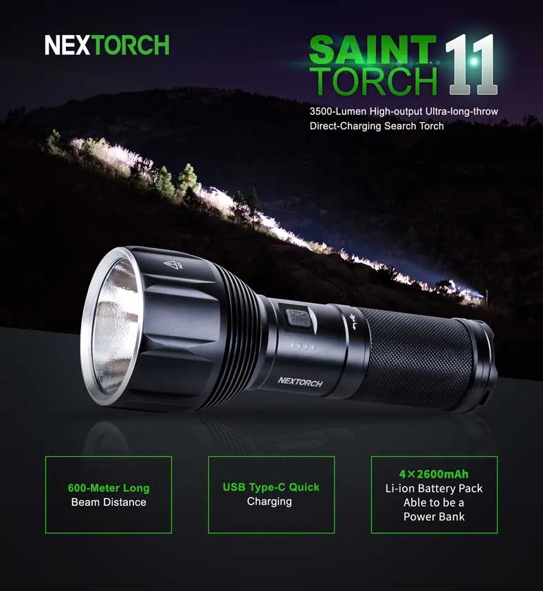 NEXTORCH 3500 люмен сверхдлинный бросок перезаряжаемый поисковый фонарь Водонепроницаемый высоковыходной ручной фонарь с зарядным устройством США ST 11